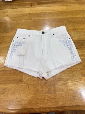 BDG White Studded High-Rise Denim Shorts